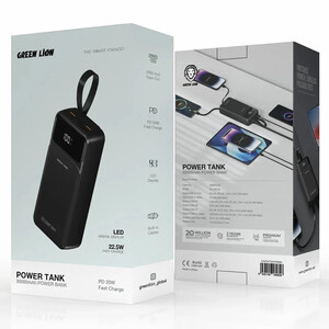 پاور بانک فست شارژ گرین لاین Power Tank GL-PBT30 GNPWT30KPB QC3.0 PD3.0 22.5W ظرفیت 30000 میلی آمپر ساعت