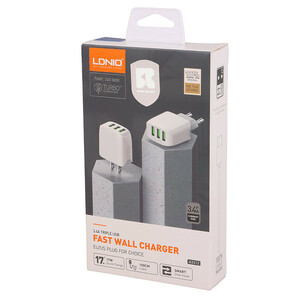 شارژر دیواری فست شارژ LDNIO A3312 3Port 3.4A 17W  به همراه کابل تایپ سی