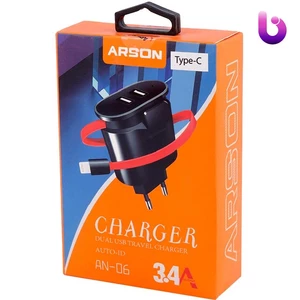 شارژر سیم وصل تایپ سی Arson AN-06 + دو پورت USB