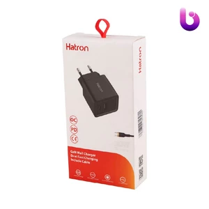شارژر دیواری فست شارژ Hatron HWC2301PQ 2Port QC3.0 PD 3A 30W + کابل تبدیل تایپ سی