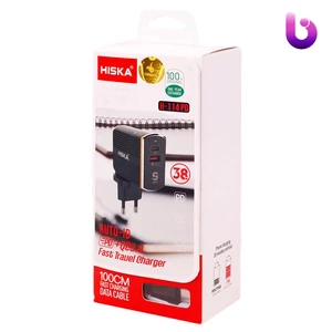 شارژر دیواری فست شارژ Hiska H-114PD 2Port QC3.0 PD 3A 38W Type-C + کابل تبدیل تایپ سی