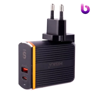 شارژر دیواری فست شارژ Hiska H-114PD 2Port QC3.0 PD 3A 38W Type-C + کابل تبدیل تایپ سی