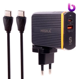 شارژر دیواری فست شارژ Hiska H-114PD 2Port QC3.0 PD 3A 38W Type-C + کابل تبدیل تایپ سی