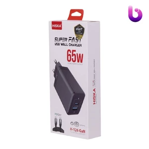 شارژر دیواری فست شارژ Hiska H-126 GaN 2Port QC3.0 PD 5A 65W + کابل تبدیل تایپ سی