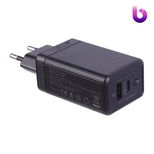 شارژر دیواری فست شارژ Hiska H-126 GaN 2Port QC3.0 PD 5A 65W + کابل تبدیل تایپ سی