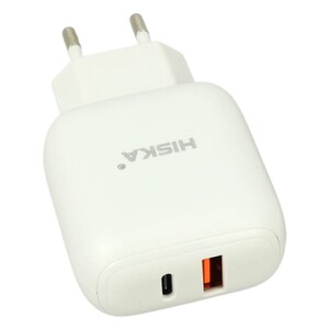شارژر دیواری فست شارژ Hiska H-112 2Port QC3.0 3A PD 18W + کابل تایپ سی