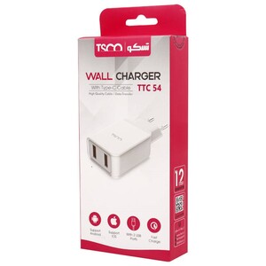 شارژر دیواری فست شارژ TSCO TTC54 2Port QC3 PD 3A 18W + کابل تایپ سی