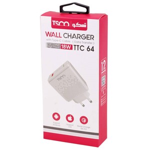 شارژر دیواری فست شارژ TSCO TTC 64 QC3 PD 3A 18W + کابل تایپ سی