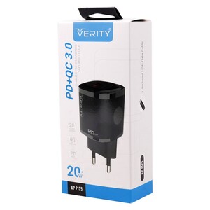 شارژر دیواری فست شارژ Verity AP-2125 2Port 3A QC3.0 PD 20W + کابل تایپ سی
