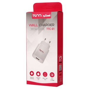 شارژر دیواری فست شارژ TSCO TTC61 QC3 PD 3.6A + کابل تایپ سی