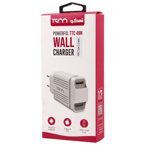 شارژر دیواری TSCO TTC49N 2Port 2.1A 10.5W + کابل تایپ سی