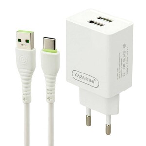 شارژر دیواری فست شارژ CAZA U30&amp;KIT 2Port 2.4A + کابل تایپ سی