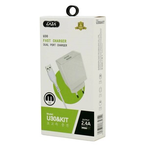 شارژر دیواری فست شارژ CAZA U30&amp;KIT 2Port 2.4A + کابل تایپ سی