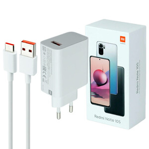 شارژر دیواری فست شارژ Xiaomi Redmi Note 10S QC3 PD 33W سرجعبه + کابل Type-C و جعبه گوشی