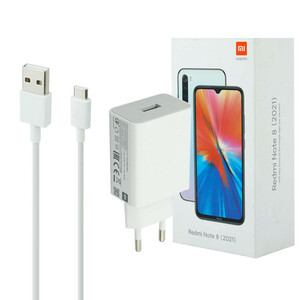 شارژر دیواری فست شارژ Xiaomi Redmi Note 8 2021 3A QC3 PD 22.5W سرجعبه + کابل Type-C و جعبه گوشی