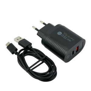 شارژر دیواری فست شارژ Verity AP-2119 2Port QC3.0 4A PD 20W + کابل Type-C