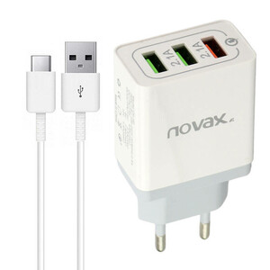 شارژر دیواری فست شارژ Novax Ch-102 3Port QC3 2.4A PD + کابل Type-C