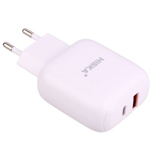 شارژر دیواری فست شارژ Hiska H112-PD 2Port QC3 PD 3A 18W + کابل آیفونی