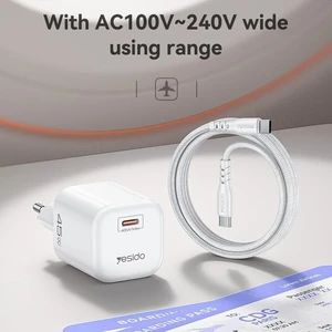 شارژر دیواری 45 وات یسیدو YC116 GaN PD 3A + کابل تبدیل تایپ سی