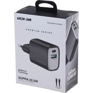 شارژر دیواری 22.5 وات گرین لاین Supra GL-WC34 GNG225EUTC GaN QC3.0 PD 3A + کابل تبدیل تایپ سی