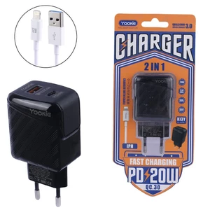 شارژر دیواری 20 وات یوکی KI3Y QC3.0 PD 3.4A + کابل آیفونی