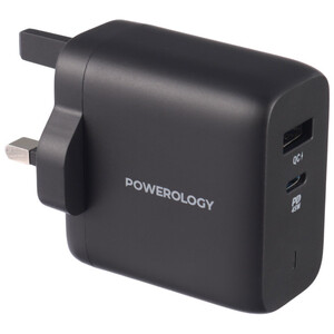 شارژر دیواری فست شارژ Powerology PWCUQC004-C 2Port QC3.0 PD 3A 45W + کابل تبدیل تایپ سی