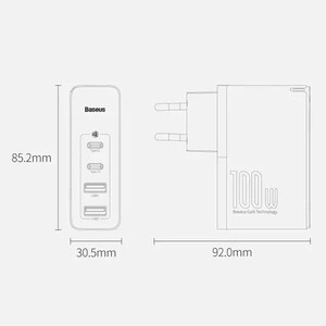 شارژر دیواری فست شارژ Baseus Gan2 Pro CCGAN2P-L0 4Port 5A QC3.0 PD 100W + کابل تبدیل تایپ سی