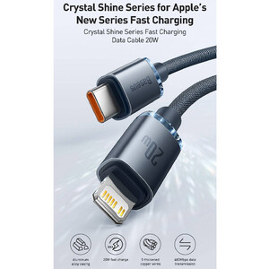 کابل تبدیل فست شارژ Baseus Crystal shine series CAJY00020 Type-C to Lightning PD 20W 1.2m