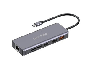 هاب 9 پورت پرودو Porodo 9in1 4K HDMI Ethernet USB-C Hub PD-91CHB توان 100 وات