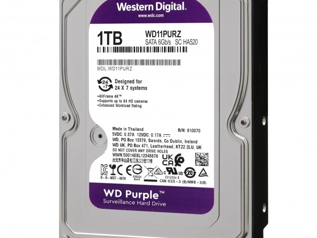 حافظه Western Digital 1TB WD Purple  HDD - SATA 6 Gb/s, 64 MB Cache, 3.5 با ظرفیت 1 ترابایت (استوک)