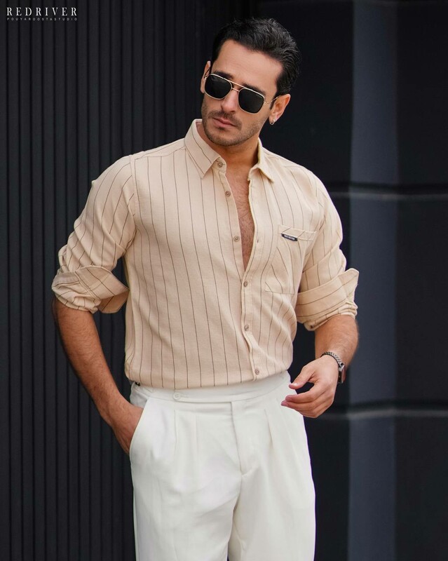 پیراهن راه راه کنفی آستین بلند کد 5163