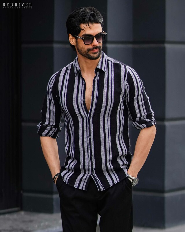 پیراهن کنفی راه راه پنبه آستین بلند کد 5159