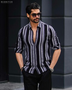 پیراهن کنفی راه راه پنبه آستین بلند کد 5159