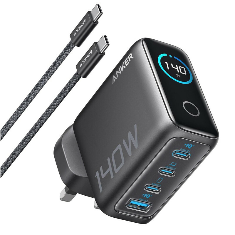 شارژر دیواری 140 وات 4 پورت انکر مدل B0DPKP7RD8 به همراه کابل USB-C به طول 1.5 متر