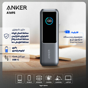 پاوربانک 100 وات انکر مدل A1695 ظرفیت 25000 میلی آمپر ساعت به همراه دو کابل USB-C
