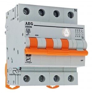 کلید مینیاتوری AEG آاگ سه فاز و نول 25 آمپر تیپ C با قدرت قطع 6KA