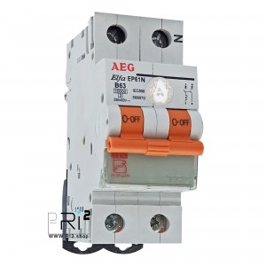 کلید مینیاتوری AEG آاگ تک فاز و نول 63 آمپر تیپ B با قدرت قطع 10KA