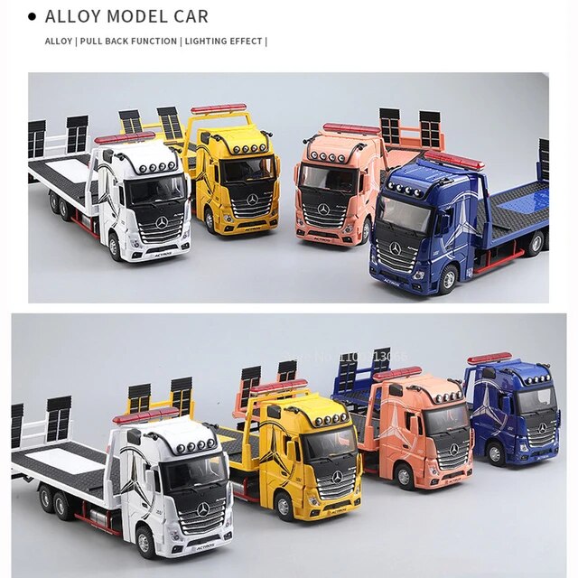 ماکت تریلی خودروبر مرسدس بنز آکتروس کد 1851 | مدل آلیاژی با مقیاس 1:24، همراه با افکت‌های نوری و صوتی