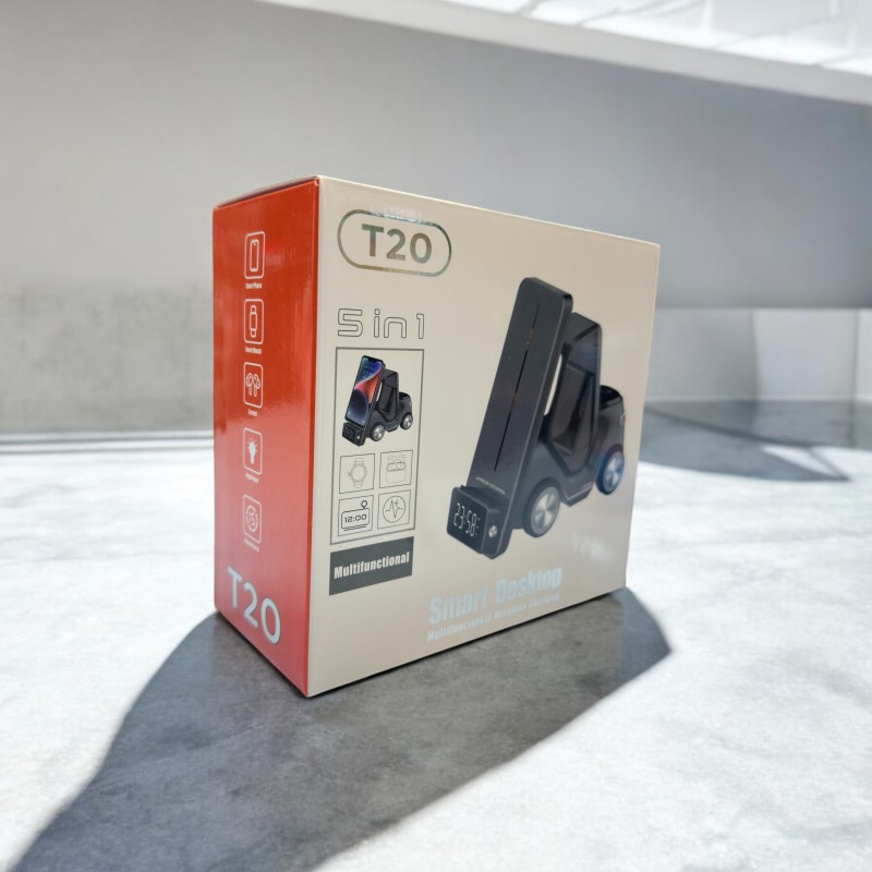 شارژر بی‌سیم چندکاره Smart Desktop T20 | 5 در 1 با طراحی مدرن و نمایشگر دیجیتال