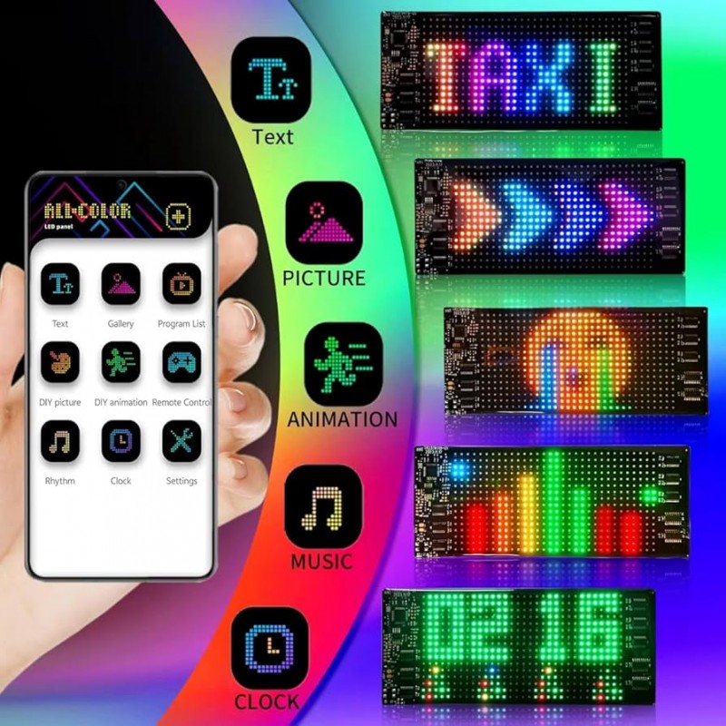 نمایشگر LED ماتریسی بلوتوثی چندرنگ قابل تنظیم