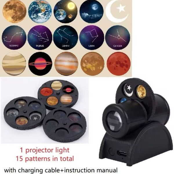 مینی پروژکتور کهکشان دیسک‌ خور شارژی با ۱۵ طرح نوری و مگنت چسبان