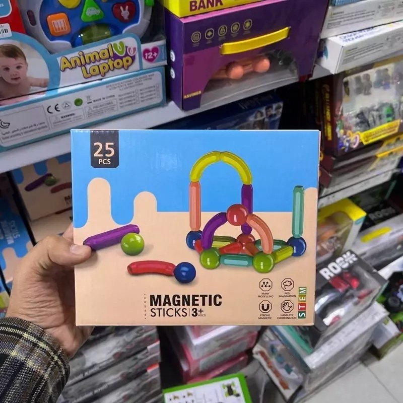 اسباب بازی مگنت میله و مهره‌ای ۲۵ تکه مغناطیسی آموزشی کودک