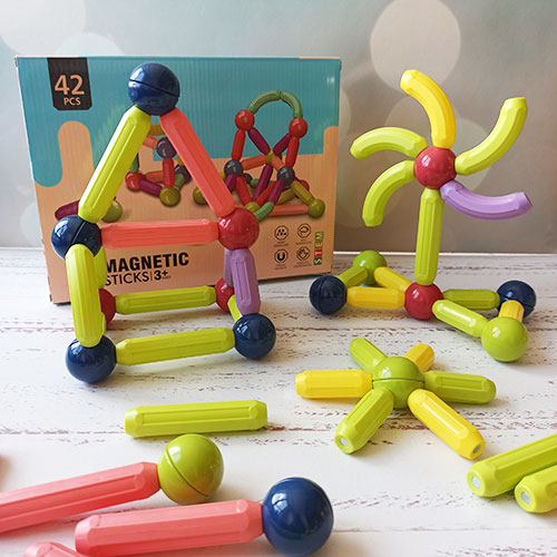 اسباب بازی مگنت میله و مهره‌ای ۴۲ تکه مغناطیسی آموزشی کودک