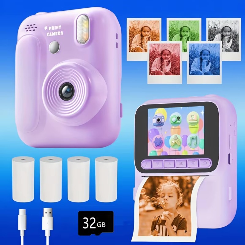 دوربین چاپ فوری کودک  مدل Mini Print Camera با نمایشگر ۲.۴ اینچی