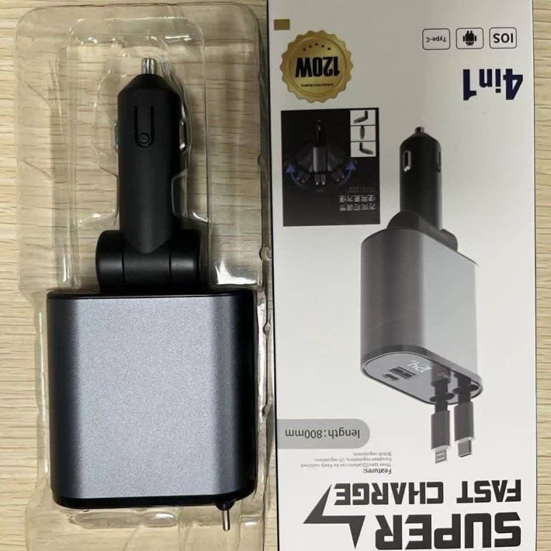 خرید شارژر فندکی خودرو 4 کاره  پورت‌های USB و Type-C