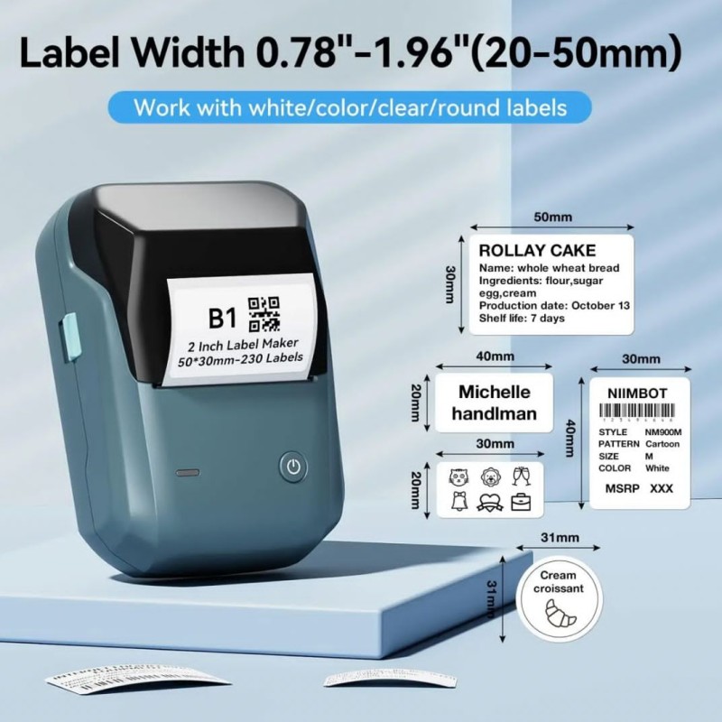 دستگاه پرینتر لیبل ساز قابل حمل بی‌سیم مدل NIIMBOT B1 - مناسب برای لیبل‌های سفید، رنگی و شفاف | عرض 20 تا 50 میلی‌متر