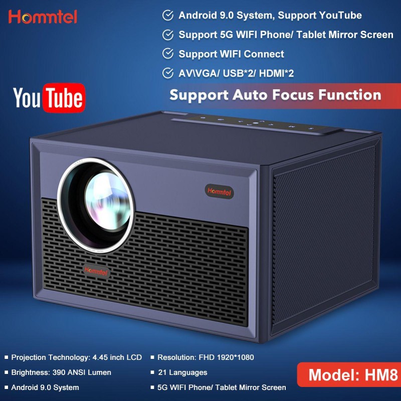 خرید پروژکتور Hommtel HM8 - کیفیت Full HD با سیستم عامل Android 9.0 و پشتیبانی از 5G WiFi