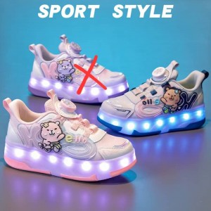 کفش اسکیتی چهارچرخ LED کودک – کفش ورزشی چراغ‌دار دوکاره (کفش + اسکیت)