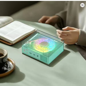 چراغ خواب و اسپیکر بلوتوثی شانک‌سیا مدل Round-X08 طرح گرامافون