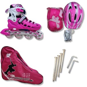 اسکیت کفشی بدنه هارد برند لانگ فنگ LONG FENG  سایز کوچک (مناسب 31 تا 34) صورتی